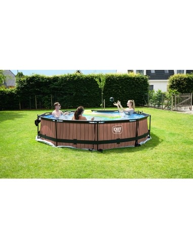 EXIT Wood pool ø360x76cm with dome and filter pump - brown