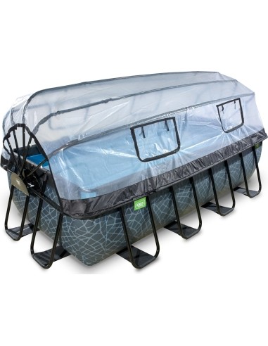 EXIT Stone pool 400x200x100cm with dome and sand filter and heat pump - grey