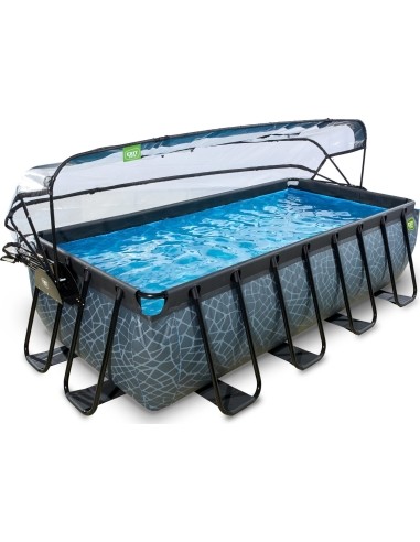 EXIT Stone pool 400x200x100cm with dome and sand filter and heat pump - grey