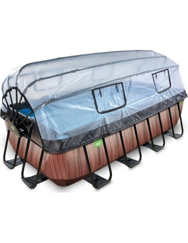 EXIT Wood pool 400x200x100cm with dome and sand filter and heat pump - brown