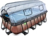 EXIT Wood pool 400x200x100cm with dome and sand filter and heat pump - brown