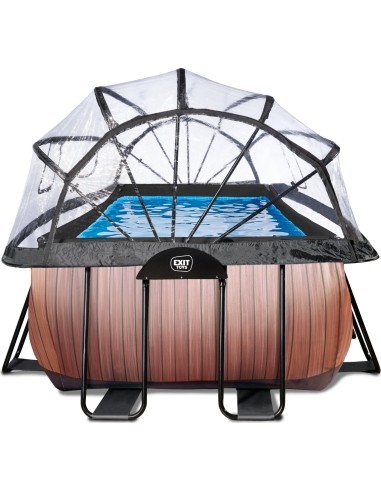 EXIT Wood pool 400x200x100cm with dome and sand filter and heat pump - brown