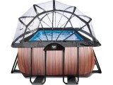 EXIT Wood pool 400x200x100cm with dome and sand filter and heat pump - brown