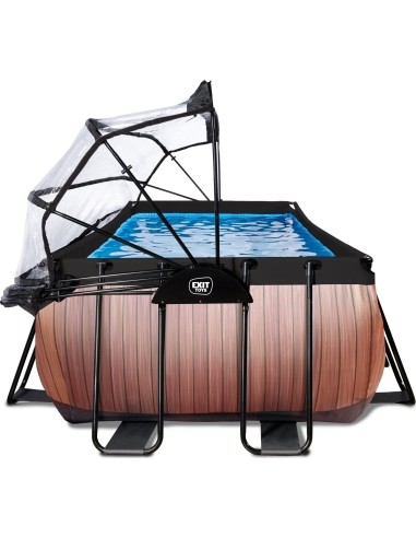 EXIT Wood pool 400x200x100cm with dome and sand filter and heat pump - brown