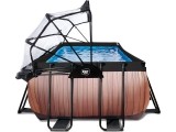 EXIT Wood pool 400x200x100cm with dome and sand filter and heat pump - brown