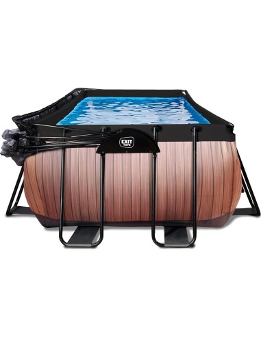 EXIT Wood pool 400x200x100cm with dome and sand filter and heat pump - brown