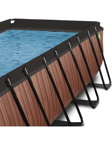 EXIT Wood pool 400x200x100cm with dome and sand filter and heat pump - brown