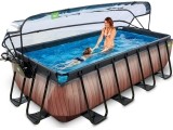 EXIT Wood pool 400x200x100cm with dome and sand filter and heat pump - brown
