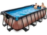 EXIT Wood pool 400x200x100cm with dome and sand filter and heat pump - brown