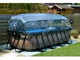 EXIT Wood pool 400x200x100cm with dome and sand filter and heat pump - brown