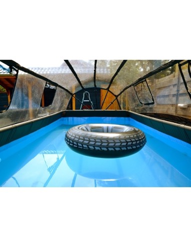 EXIT Wood pool 400x200x100cm with dome and sand filter and heat pump - brown