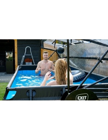 EXIT Wood pool 400x200x100cm with dome and sand filter and heat pump - brown
