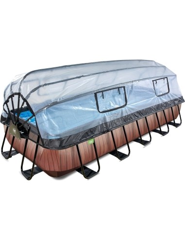 EXIT Wood pool 540x250x100cm with dome and sand filter and heat pump - brown
