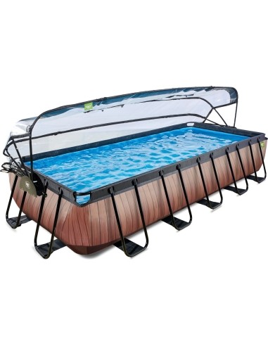 EXIT Wood pool 540x250x100cm with dome and sand filter and heat pump - brown