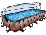 EXIT Wood pool 540x250x100cm with dome and sand filter and heat pump - brown