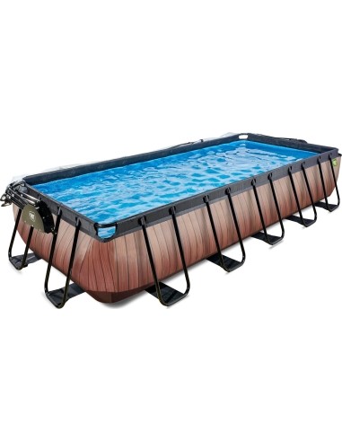 EXIT Wood pool 540x250x100cm with dome and sand filter and heat pump - brown