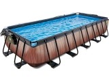 EXIT Wood pool 540x250x100cm with dome and sand filter and heat pump - brown