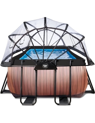 EXIT Wood pool 540x250x100cm with dome and sand filter and heat pump - brown