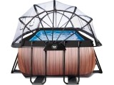 EXIT Wood pool 540x250x100cm with dome and sand filter and heat pump - brown
