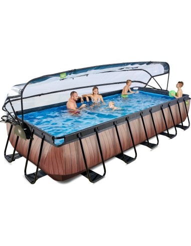 EXIT Wood pool 540x250x100cm with dome and sand filter and heat pump - brown