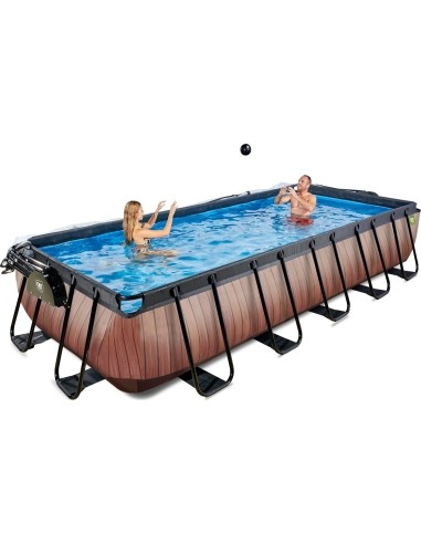 EXIT Wood pool 540x250x100cm with dome and sand filter and heat pump - brown