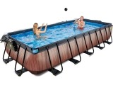 EXIT Wood pool 540x250x100cm with dome and sand filter and heat pump - brown