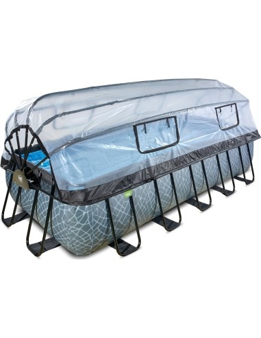 EXIT Stone pool 540x250x122cm with dome and sand filter and heat pump - grey