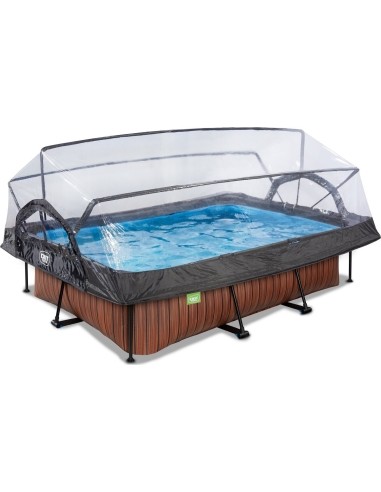 EXIT Wood pool 220x150x65cm with dome and filter pump - brown