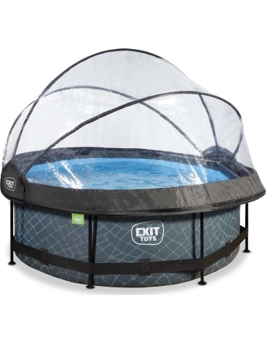EXIT Stone pool ø244x76cm with dome and filter pump - grey