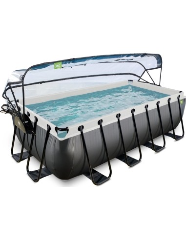 EXIT Black Leather pool 400x200x100cm with sand filter pump and dome and heat pump - black