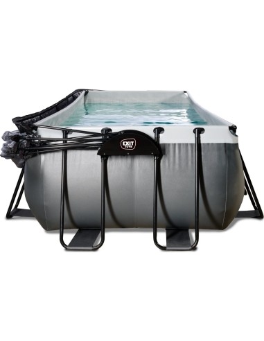 EXIT Black Leather pool 400x200x100cm with sand filter pump and dome and heat pump - black