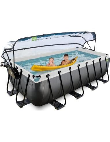 EXIT Black Leather pool 400x200x100cm with sand filter pump and dome and heat pump - black