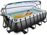 EXIT Black Leather pool 400x200x100cm with sand filter pump and dome and heat pump - black