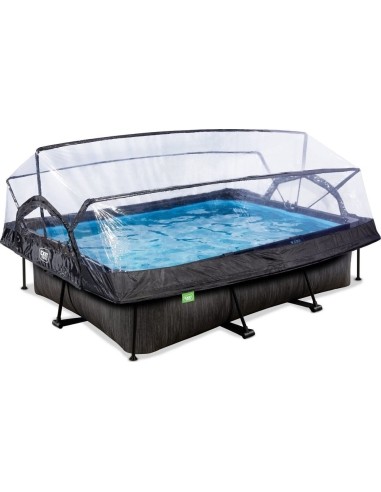 EXIT Black Wood pool 300x200x65cm with filter pump and dome - black