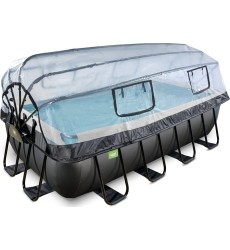 EXIT Black Leather pool 400x200x100cm with sand filter pump and dome - black