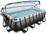 EXIT Black Leather pool 400x200x100cm with sand filter pump and dome - black