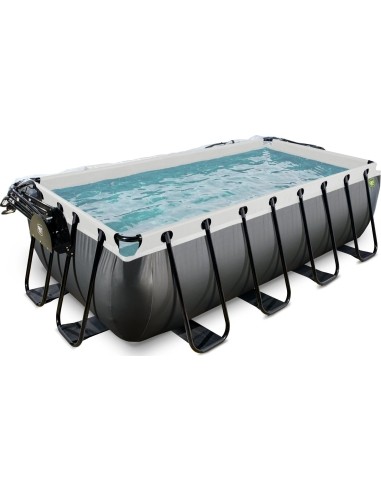 EXIT Black Leather pool 400x200x100cm with sand filter pump and dome - black