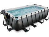 EXIT Black Leather pool 400x200x100cm with sand filter pump and dome - black