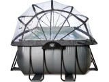 EXIT Black Leather pool 400x200x100cm with sand filter pump and dome - black