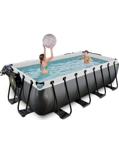 EXIT Black Leather pool 400x200x100cm with sand filter pump and dome - black