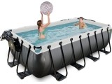 EXIT Black Leather pool 400x200x100cm with sand filter pump and dome - black