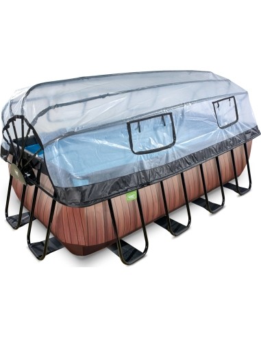 EXIT Wood pool 400x200x122cm with sand filter pump and dome - brown