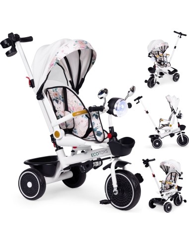 Kūdikių triratukas vežimėlis su pasukama sėdyne, stumiančia stogelį ECOTOYS