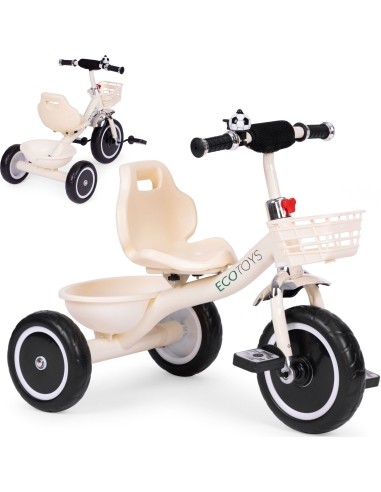 Triratukas su neslystančiomis rankenomis, varpelio krepšys, smėlio spalvos ECOTOYS