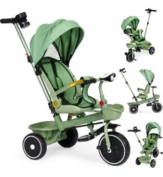 Tricycle stroller tricycle 2-in-1 swivel seat folding canopy green - ECOTOYS