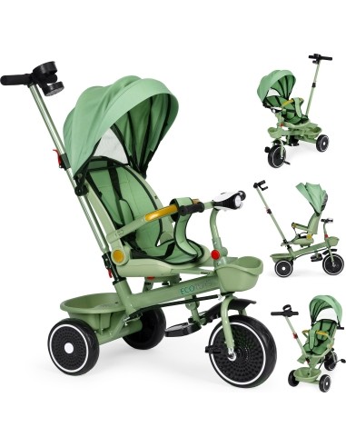 Triratukas 2in1 vežimėlis su pasukama sėdyne ir sulankstomu stogeliu žalias - ECOTOYS