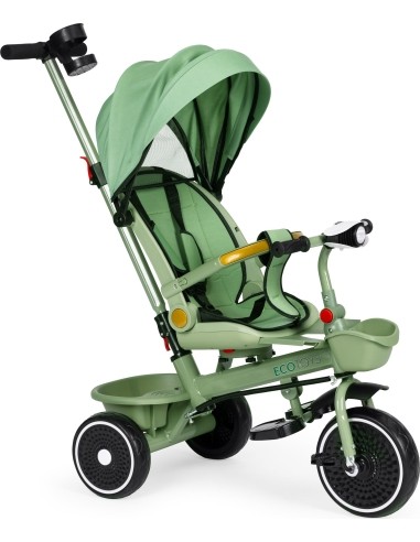 Tricycle stroller tricycle 2-in-1 swivel seat folding canopy green - ECOTOYS