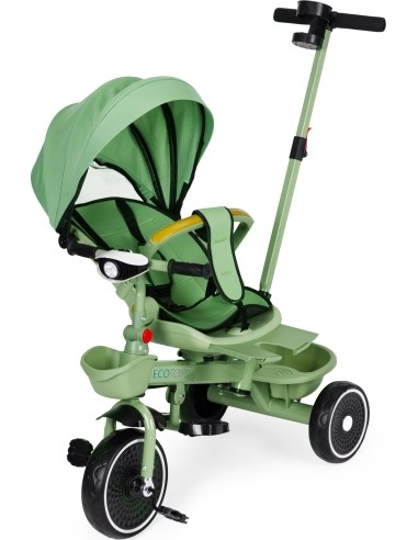 Triratukas 2in1 vežimėlis su pasukama sėdyne ir sulankstomu stogeliu žalias - ECOTOYS