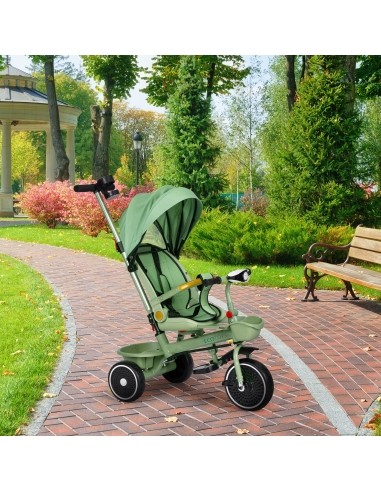 Triratukas 2in1 vežimėlis su pasukama sėdyne ir sulankstomu stogeliu žalias - ECOTOYS