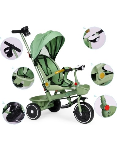 Tricycle stroller tricycle 2-in-1 swivel seat folding canopy green - ECOTOYS